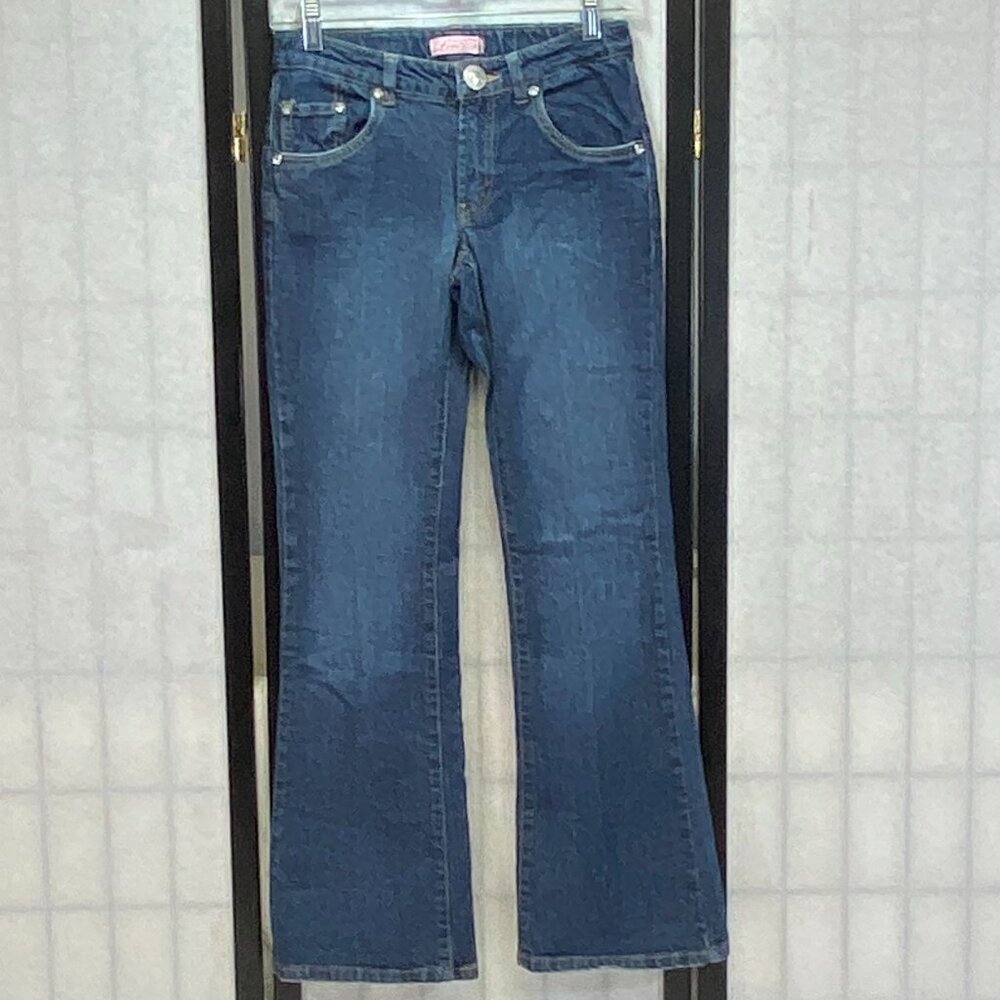Levi’s Y2K Low Rise Flare Jeans Girls 14 Medium Wash Jeweled Adjustable Waist